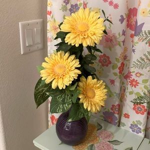 Michaels Gorgeous Yellow Flowers in Purple Ceramic Vase